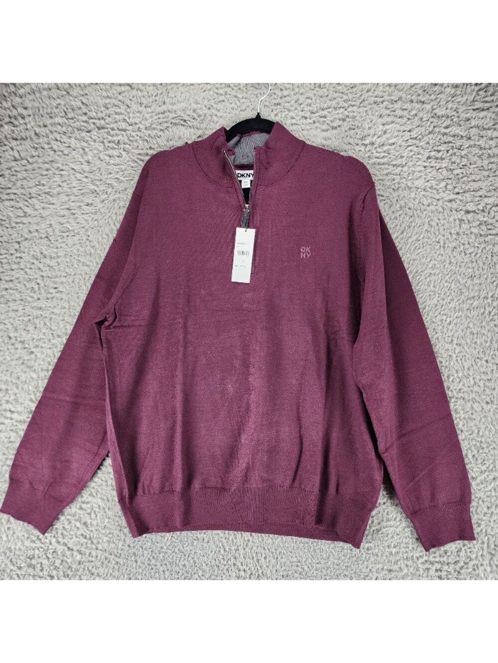 DKNY Sweater Mens XL Wine Red Long Sleeve 1/4 Zip Knit Pullover *NWT*